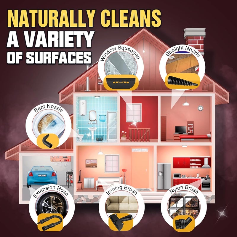 STEAMIFY Pressurized Handheld Steam Cleaner for Home, Multi-Surface Steamer with 12 Accessories, 12.8oz Natural Steamer for Cleaning Car, Bathroom, Shower, Upholstery, Grout, Window, Grease - Image 3
